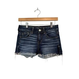 American Eagle Super Stretch Shorties Cut Off Cuffed Denim Jean Shorts Size 2
